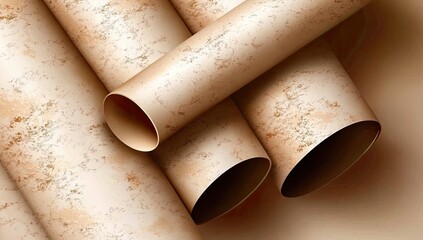 Poster - Stacked, aged, cylindrical paper tubes.  Textured, light beige, overlapping forms.  Soft, muted tones