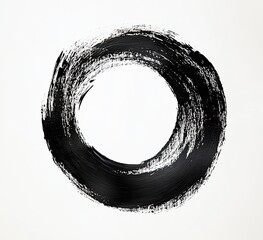 Poster - Black ink circular brush stroke.  A bold,  textured ring against a light background.  Detailed,  smooth