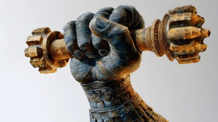 Poster - Majestic sculpture of a hand gracefully holding a fire hydrant against a grand backdrop