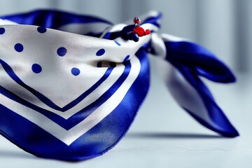 Poster - Blue and white polka dot scarf displayed elegantly on a light surface