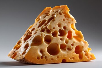 Poster - Unique piece of cheese on display with pronounced holes showcasing its texture and richness
