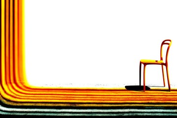 Aufkleber - Bright yellow chair against vibrant abstract background with contrasting shadows and lines