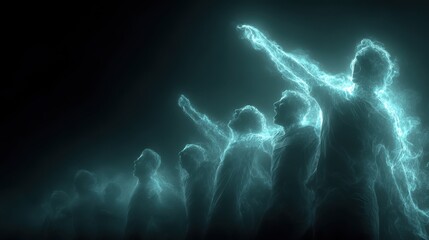 Aufkleber - technology style whit net glowing wave,glowing line glow wave,glow line , young football team celebrating victory.stock image