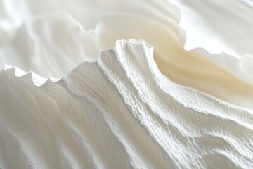 Poster - Soft, white, textured folds resembling mountains or waves in fabric.  Close-up view of the detailed surface