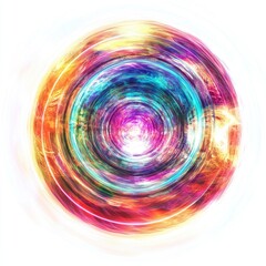 Poster - Abstract circular design with concentric rings of swirling, vibrant colors.  A bright, central point of light radiates outward, surrounded by colorful rings that fade into the background