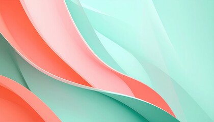 Fototapete - Dynamic flowing waves of coral and mint colors abstract art digital creation modern design aesthetic vibrant composition