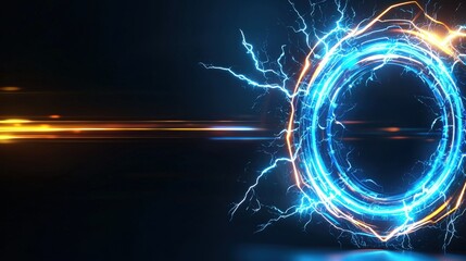Fototapete - Electric Energy Burst with Blue and Orange Lightning Effects