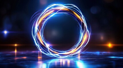 Fototapete - Vibrant Energy Ring with Light Trails in Dark Background