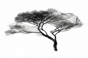 Aufkleber - Artistic representation of a tree with flowing lines and textures showcasing nature's elegance in a minimalist style