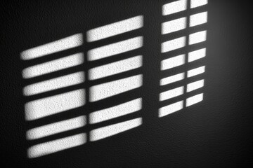 Poster - Shadowy architectural patterns cast on dark wall.  Rows of light shapes create geometric designs on a black surface