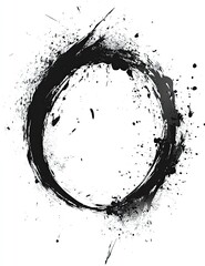 Poster - Abstract circular design with black ink splatter.  A ring of dark ink with textured edges and scattered splotches