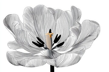 Aufkleber - Detailed line drawing of a blooming flower showcasing elegant petals and intricate patterns with a focus on its central structure
