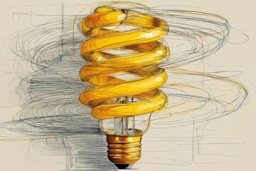 Aufkleber - Swirling yellow light bulb design in an artistic illustration showcasing energy-efficient lighting