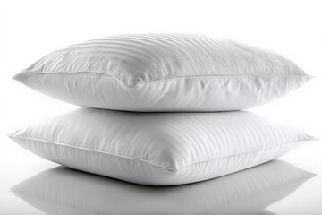 Poster - Soft and fluffy white pillows stacked together on a clean surface, ideal for a restful night of sleep