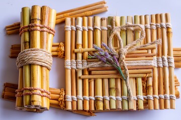 Poster - Crafting with natural materials in traditional style during a summer afternoon