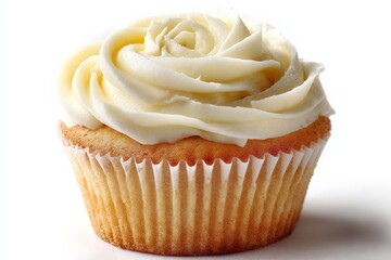 Poster - Delicious vanilla cupcake with smooth icing beautifully arranged on a white background