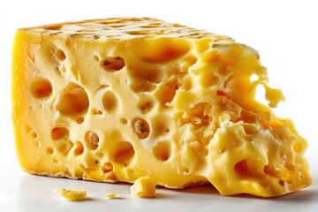 Poster - Delicious cheese block with holes showcasing rich texture and flavor ideal for culinary creations or snacking