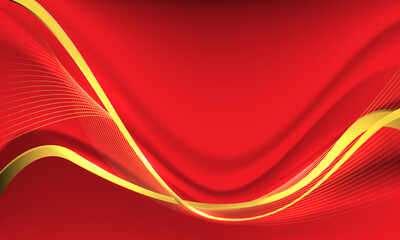 Poster - Abstract gold black ribbon curve overlap on red luxury background vector