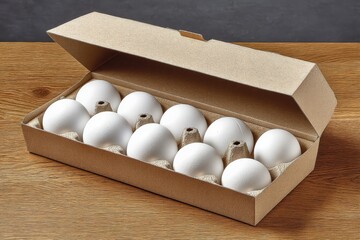 Aufkleber - Fresh white eggs in eco-friendly carton on wooden surface ready for cooking or baking