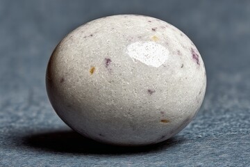 Poster - Stone egg with speckled texture resting on a flat surface under soft lighting