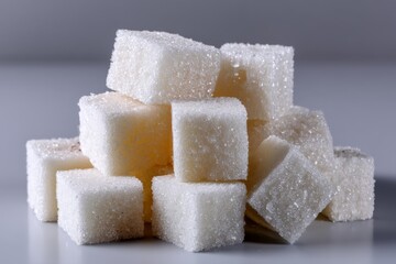 Aufkleber - Sugar cubes stacked artistically on a smooth surface with soft lighting highlighting their texture and glossiness