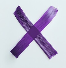 Poster - Purple paintbrush strokes forming a large X shape.  A dark purple square is in the center