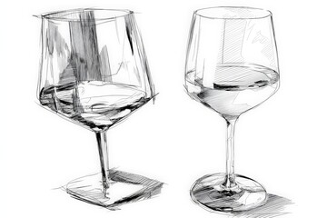 Aufkleber - Elegant glassware showcasing a minimalist design with reflections and fine details in clear water on a simple background