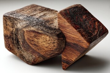 Aufkleber - Wooden sculpture depicting abstract shapes created from natural materials, showcasing unique textures and colors in a minimalist style