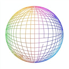 Poster - Colorful gridded sphere.  A sphere, divided by a colorful grid, lines form an intersecting network across the surface