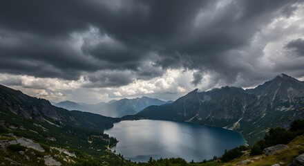  Mountain Lake View Under Dramatic Cloudy Sky Landscape
