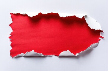 Poster - Ripped white paper reveals a red background.  A rectangular piece of white paper is ripped away, exposing a solid red surface underneath