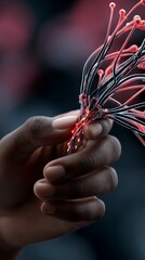 Aufkleber - Innovative Technology Interaction Abstract Glowing Red and Black Digital Art Futuristic Close-Up View Conceptual Design