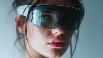 Poster - woman with glasses of virtual reality future technology concept,stock photo