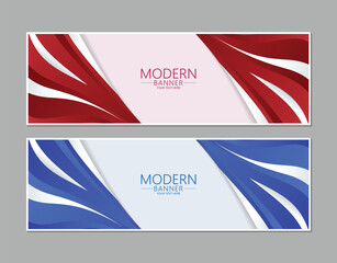 Wall Mural - Two modern banner designs with red and blue color schemes, perfect for website headers, social media posts, or advertising campaigns. Each banner features a clean, abstract design with space for text.