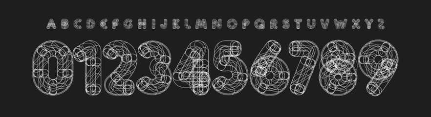 Leinwandbilder - Abstract Tech Number and Letters Font, Wireframe Geometric Alphabet for science posters, futuristic UI type, hoodie or jersey logo design, digital covers, and tech typographic design. Vector typeset