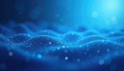 Poster - Gentle waves undulate in a deep blue setting, illuminated by soft light, creating a tranquil underwater atmosphere with sparkling particles