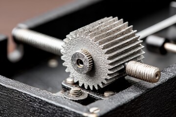 Leinwandbilder - Close-up view of a metallic gear mechanism showing detailed craftsmanship and precision engineering