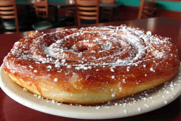 Aufkleber - Delicious sweet pastry with powdered sugar served in a cozy cafe setting during the afternoon