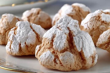 Poster - Sweet meringue cookies displayed on a plate for afternoon tea gathering at a cozy home setting