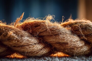 Poster - Close-up view of an intertwined natural fiber rope showcasing texture in warm light during late afternoon