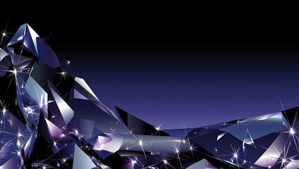 Poster - Dark, crystalline mountain range against a twilight sky.  Jagged,faceted gems create a dramatic landscape. Sparkling shards of light decorate the scene