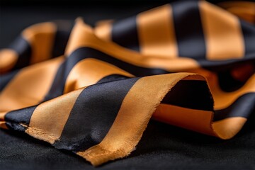 Aufkleber - Detailed view of silk fabric with bold black and orange stripes, highlighting texture and color contrasts in textile design
