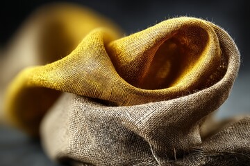 Leinwandbilder - Textile fabric draped creatively showcasing texture and color contrast with yellow and brown tones in a close-up setting