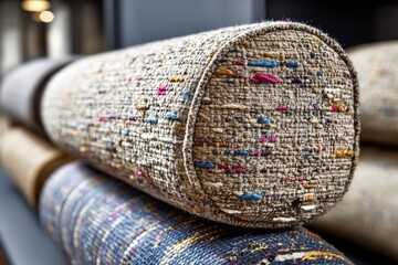 Fototapete - Colorful woven textiles displayed in a cozy home decor store in the afternoon light