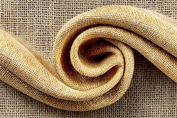 Aufkleber - Texture of natural burlap fabric twisted into a spiral on a woven surface in bright light