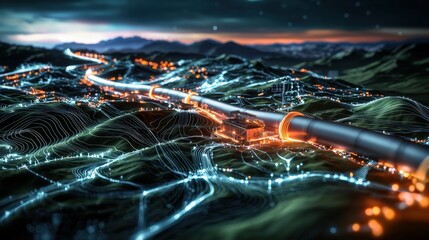 Poster - innovative transportation infrastructure development mountain region digital visualization nighttime