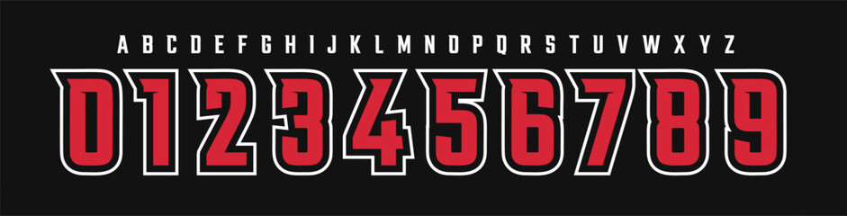 Poster - Bold College Varsity Number and Letter Logo Font, Sport Block Alphabet for team jerseys, school team branding, American football and championship typographic design. Vector typeset
