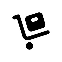 Poster - Illustration of a black shopping cart with a box on it, presented in a simple and minimalist style design