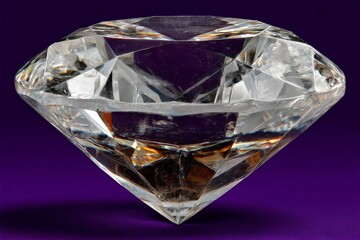 Poster - Brilliant clear diamond cut displayed against a vibrant purple background showcasing sparkling facets and intricate design
