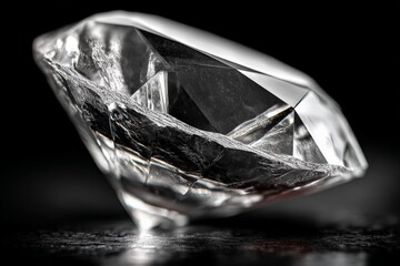 Poster - Close-up view of a brilliant cut diamond reflecting light in a dark setting, showcasing its clarity and facets